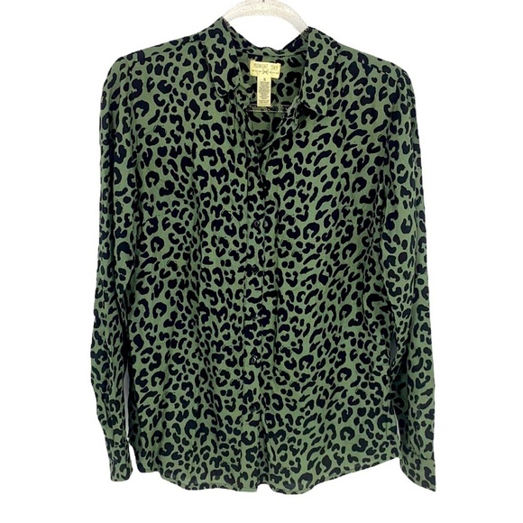 Midnight Sky Women's Green & Black Leopard Print Button-Down Shirt size Small - Picture 1 of 6